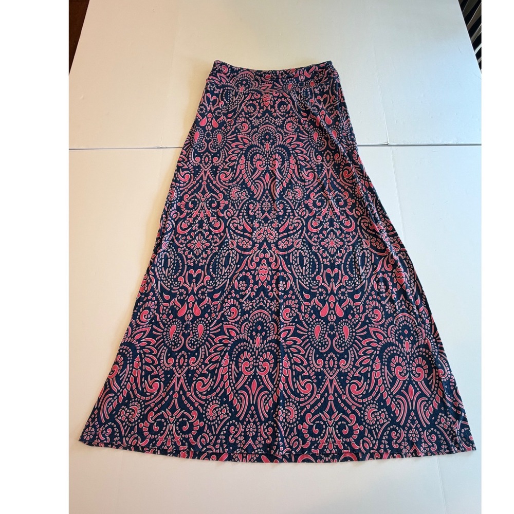 Cynthia Rowley Pink Navy Paisley Medallion Maxi Skirt Medium Stretch A-Line